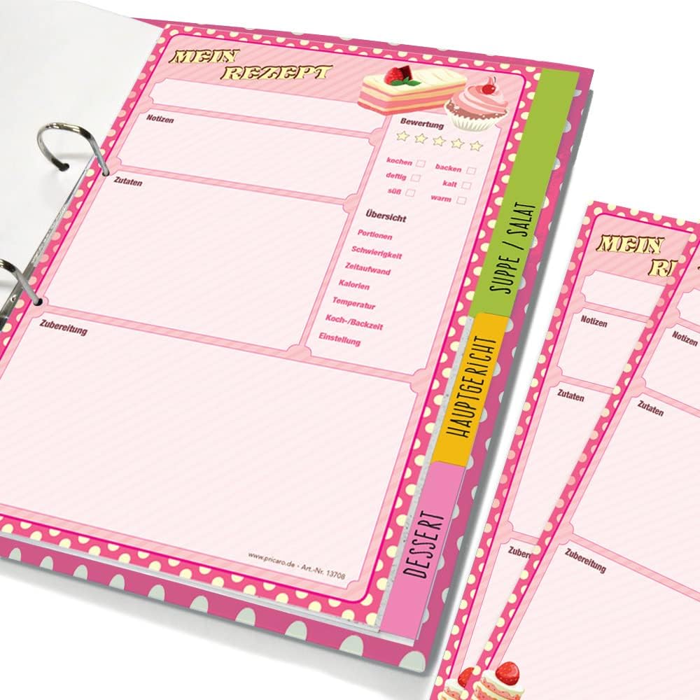 PRICARO Rezeptordner Komplett-Set "Retro", A4, 8 teilig