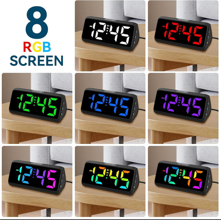 Lauter Wecker für Tiefschläfer, Wecker Digital mit Bunte Display, Doppelalarm, 5 Helligkeitsdimmer,