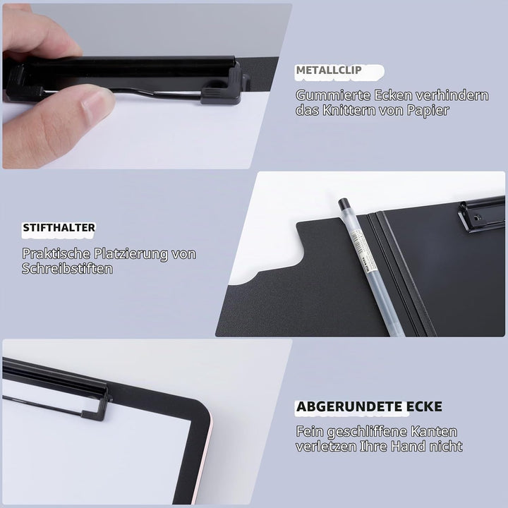 Klemmbrett a4, Schreibmappe 2er Pack Klemmbrett mit deckel, Klemmbrettmappe mit 2 Klemmen, Schreibbr