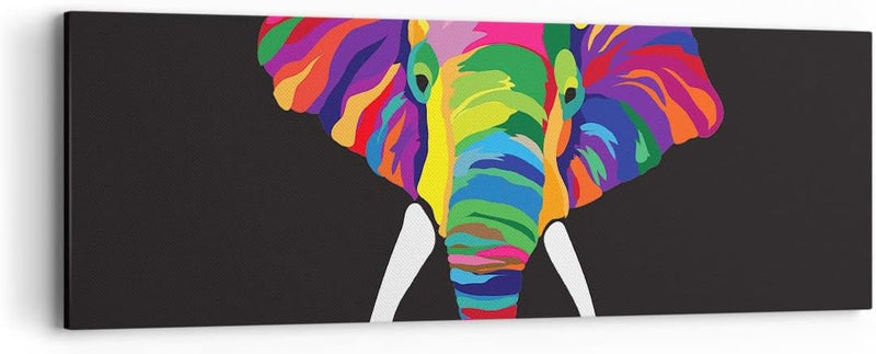 Panorama Bilder auf Leinwand Elefant spass bunt tier Leinwandbild 90x30cm Wandbilder Dekoration Wohn