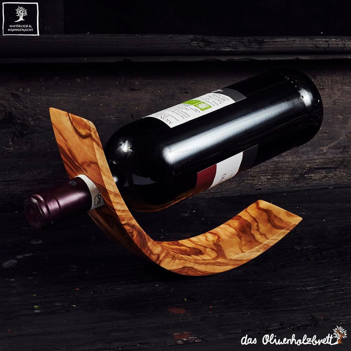 das Olivenholzbrett® Flaschenhalter aus Olivenholz/Weinständer Holz/Weinflaschenhalter/sichelförmig