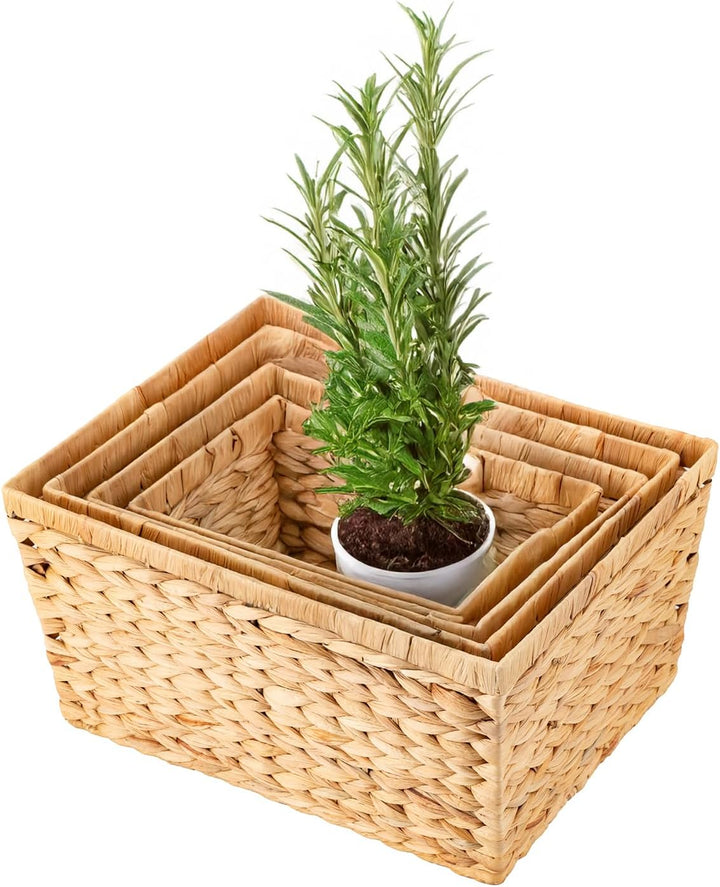 ECHTWERK 4er-Set Aufbewahrungskörbe aus Wasserhyazinthe, Rechteckig, Naturfarben, Flechtkörbe in S/M