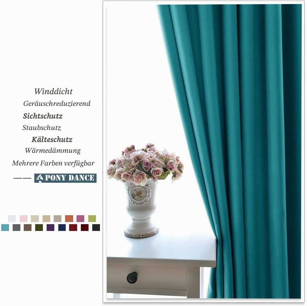 PONY DANCE Vorhang Blickdicht Kurz Ösenvorhang 2er Set H 175 x B 140 cm Wohnzimmer Gardinen Verdunke