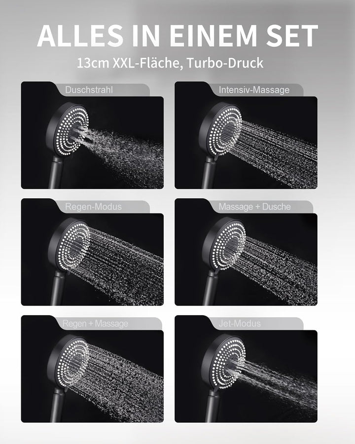 OFFO Duschkopf mit Schlauch 1,6m mit Verdrehschutz, Handbrause mit Filter 6 Strahlarten, Duschkopf G