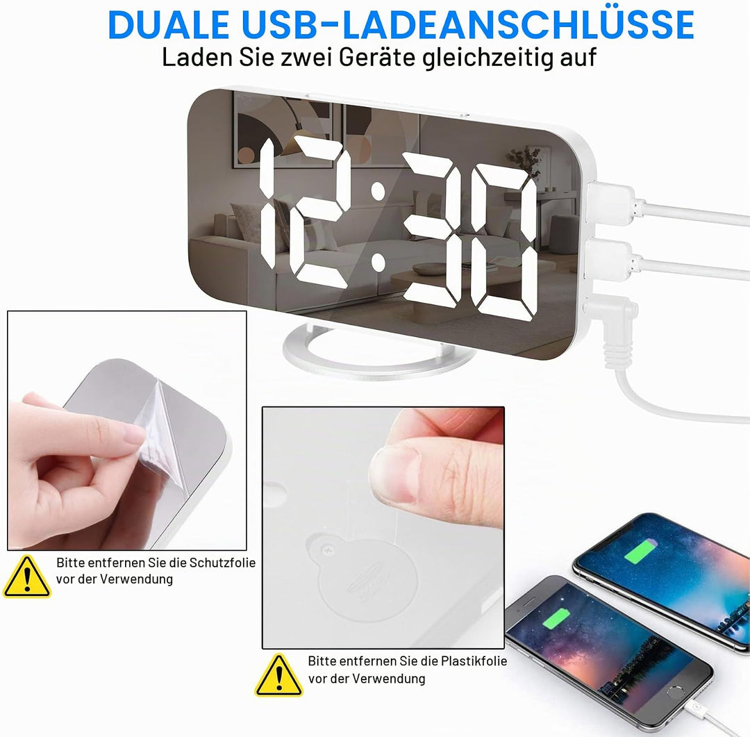 U-Picks Wecker Digital,Spiegel Digitaler Wecker,Grosse 6,5" LED-Anzeige mit Dimmer-Modus zur Helligk