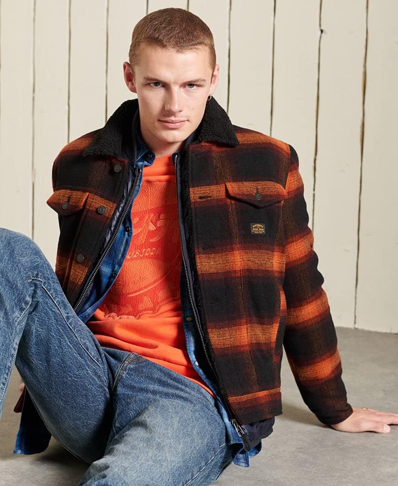 Superdry Herren Highwayman Wool Sherpa Trucker Denim Jacket M Redwood Ombre, M Redwood Ombre