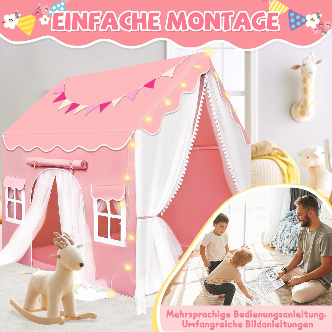 JONRRYIN 2 IN 1 Kinderzelt Indoor, Spielzelt Kinder Indoor mit Lichtern, Zelt Kinderzimmer für Drinn