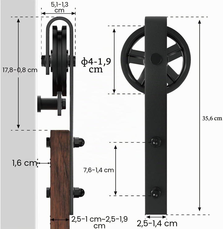 WINSOON 300cm Einzelschiebetür Industrie Schiebetür Schiene Schiebetürbeschlag Set Roller Kit Garage