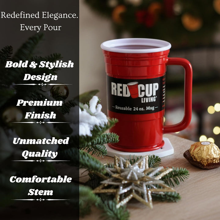 Red Cup Living Wiederverwendbare Plastik-Kaffeetasse und Bierbecher – Grosse 24 oz rote Plastikbeche