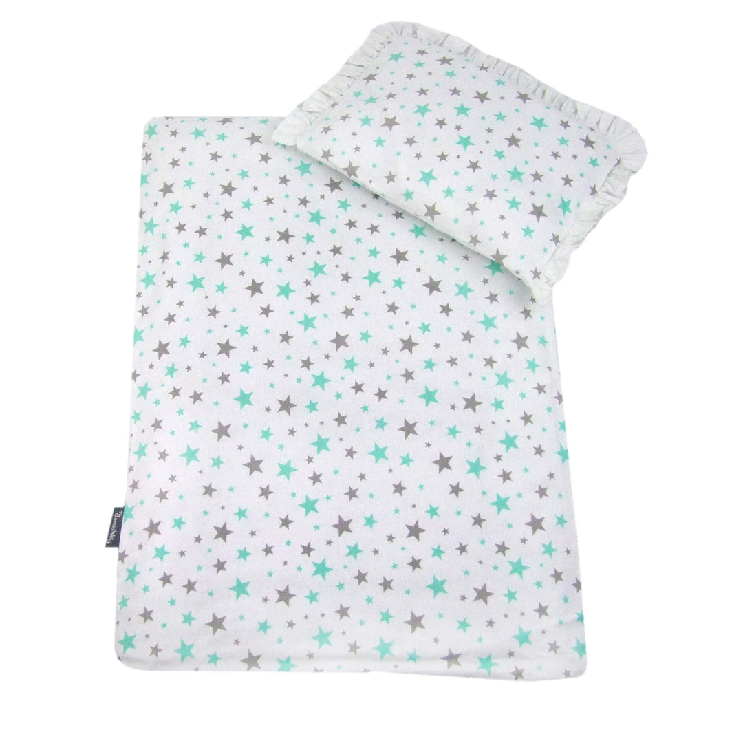 Rawstyle 4 TLG. Set Bezug (Weiss + Sterne Grau) für Kinderwagen 70x50 cm Garnitur Bettwäsche Decke +
