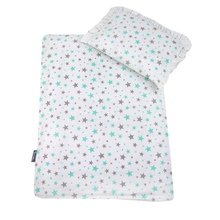 Rawstyle 4 TLG. Set Bezug (Weiss + Sterne Grau) für Kinderwagen 70x50 cm Garnitur Bettwäsche Decke +