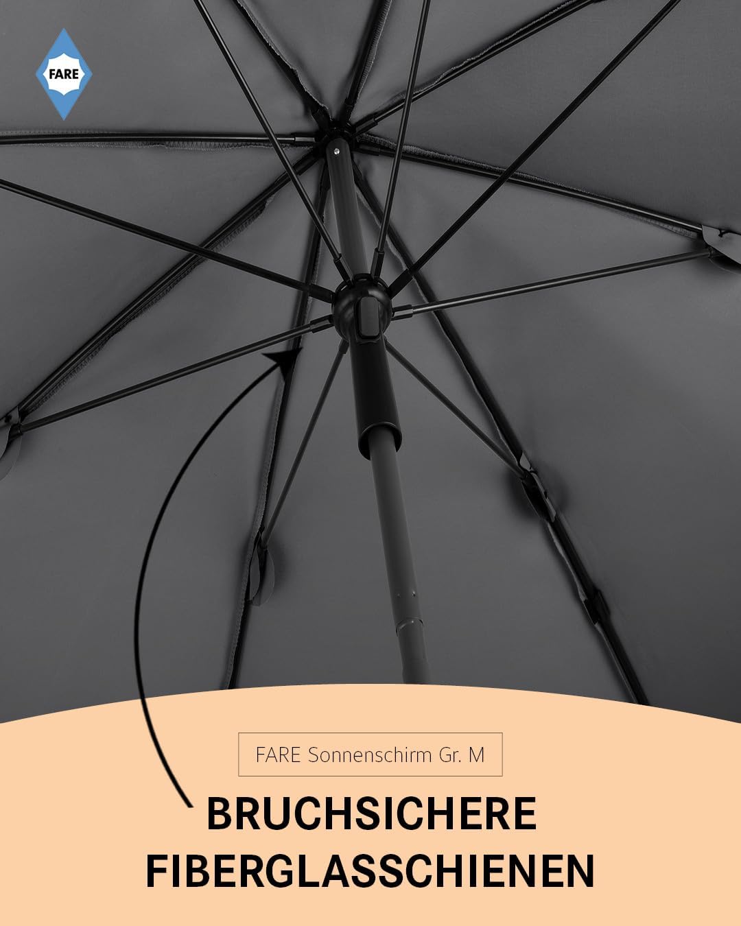 FARE Sonnenschirm Gr. M mit Volant - 180 cm Durchmesser - UV-Schutz 50+ für Balkon Garten Terrasse S
