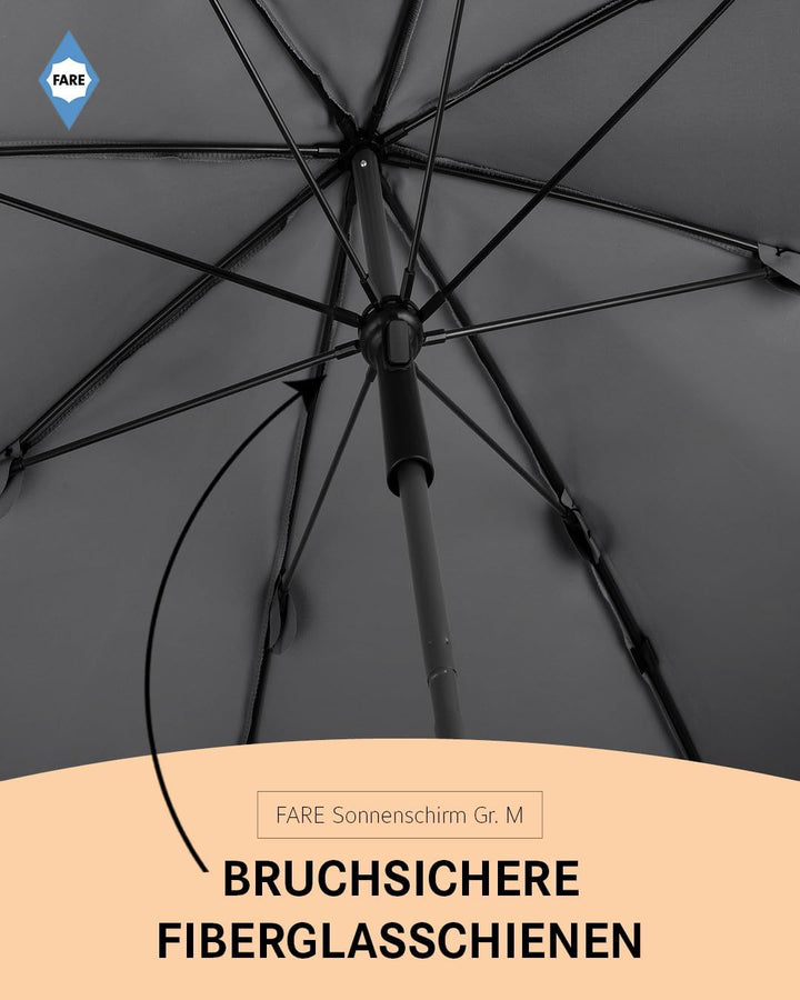 FARE Sonnenschirm Gr. M mit Volant - 180 cm Durchmesser - UV-Schutz 50+ für Balkon Garten Terrasse S