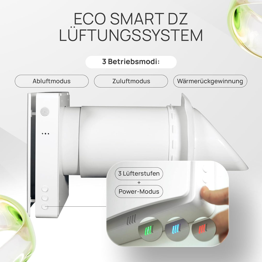 Eco Smart DZ Wohnraumlüftung – Luftfeuchte-gesteuert, 97% Wärmerückgewinnung, WLAN, F7-Filter, Ø160m