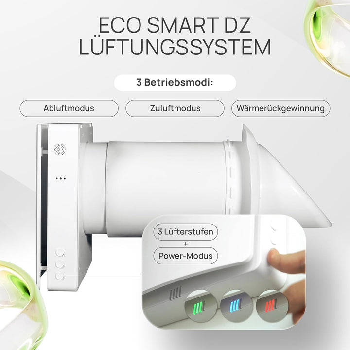 Eco Smart DZ Wohnraumlüftung – Luftfeuchte-gesteuert, 97% Wärmerückgewinnung, WLAN, F7-Filter, Ø160m