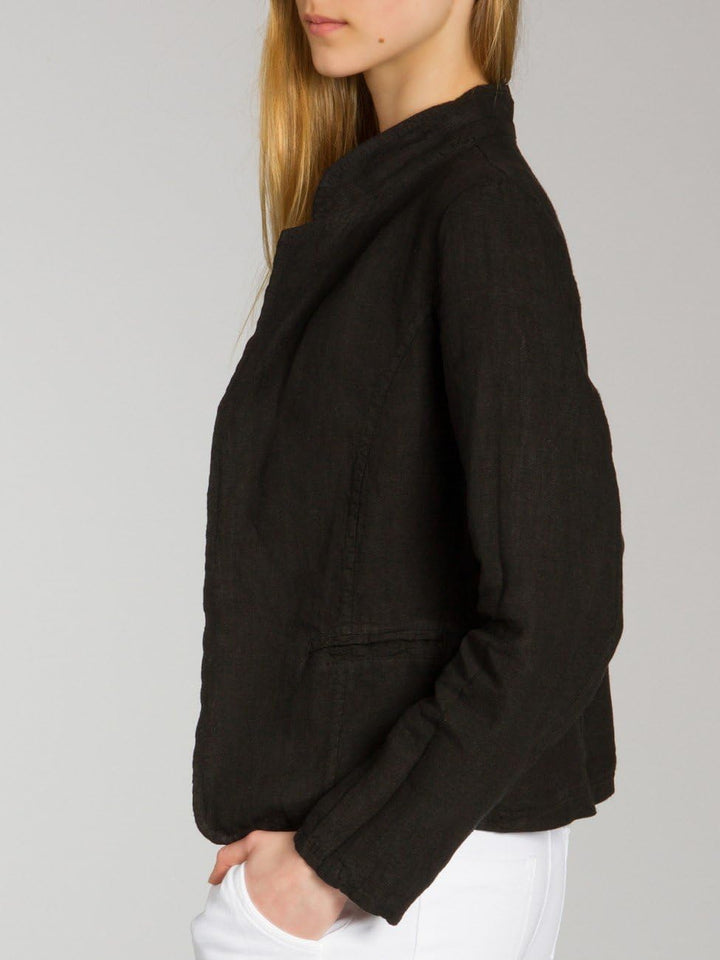 Caspar BZR004 kurzer Damen Leinen Sommer Blazer XS Schwarz, XS Schwarz