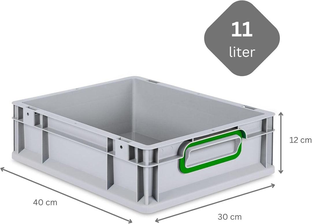 SparSet 5x Eurobox NextGen Color | HxBxT 12x30x40cm | 11 Liter | Griffe grün geschlossen | Glatter B