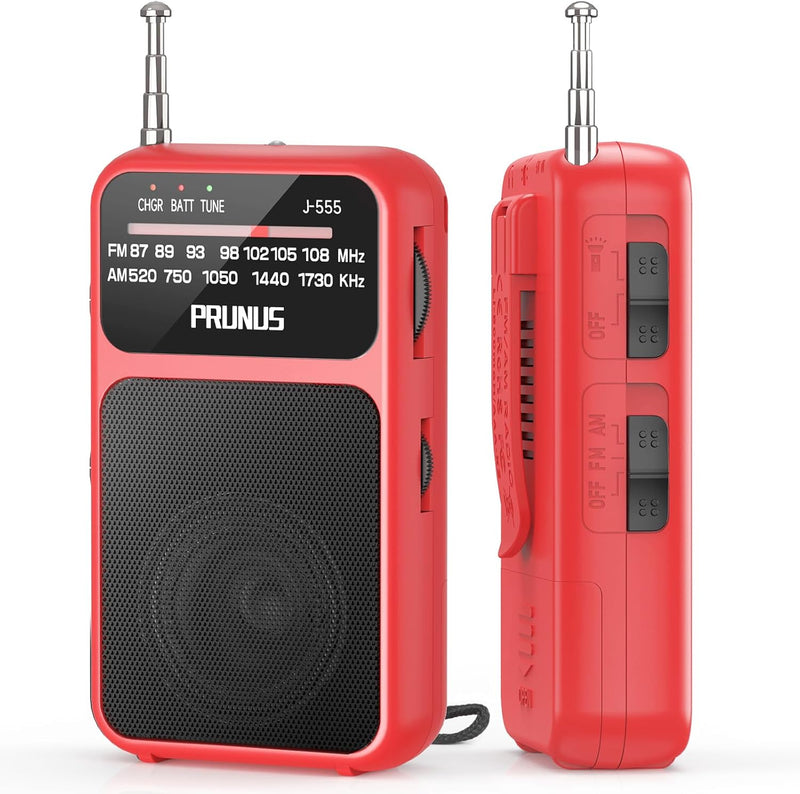 PRUNUS J-555 AM/FM/UKW Radio Klein, Kleines Radio mit Akku, USB-C-Laden, Mini Radio Batteriebetriebe
