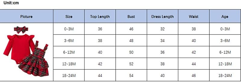 Baby Mädchen Weihnachtsoutfit Langarm Body + Karo Straps Rock + Haarband 3tlg Set Kleinkind Outfit W