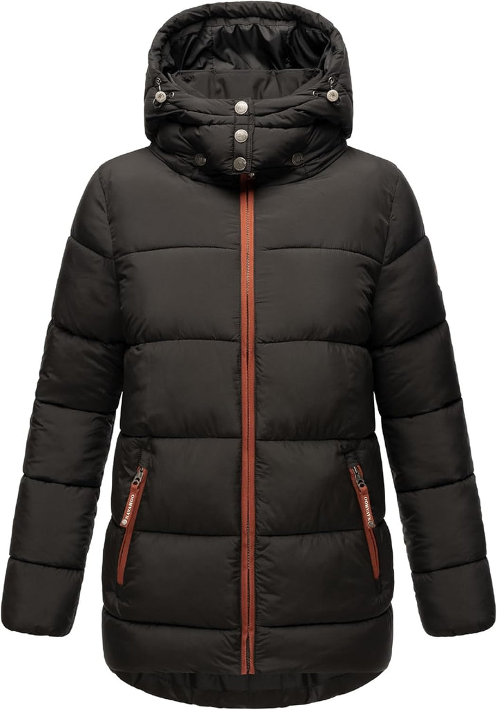Navahoo Damen Kurze Winterjacke Steppjacke warm mit Abnehmbarer Kapuze Wattewölkchen XS-XXL S Schwar