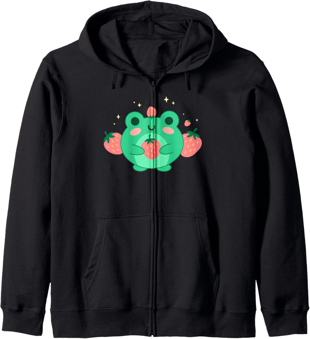 Kawaii Erdbeer-Frosch – niedlicher Retro, japanische Ästhetik Kapuzenjacke