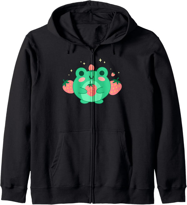 Kawaii Erdbeer-Frosch – niedlicher Retro, japanische Ästhetik Kapuzenjacke