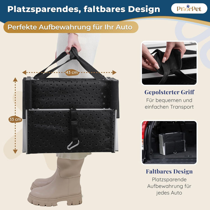 Hundetreppe Auto Klappbar – 4, 5 oder 6 Stufen für niedrige bis hohe Kofferraumhöhen (63–81 cm) – Fü
