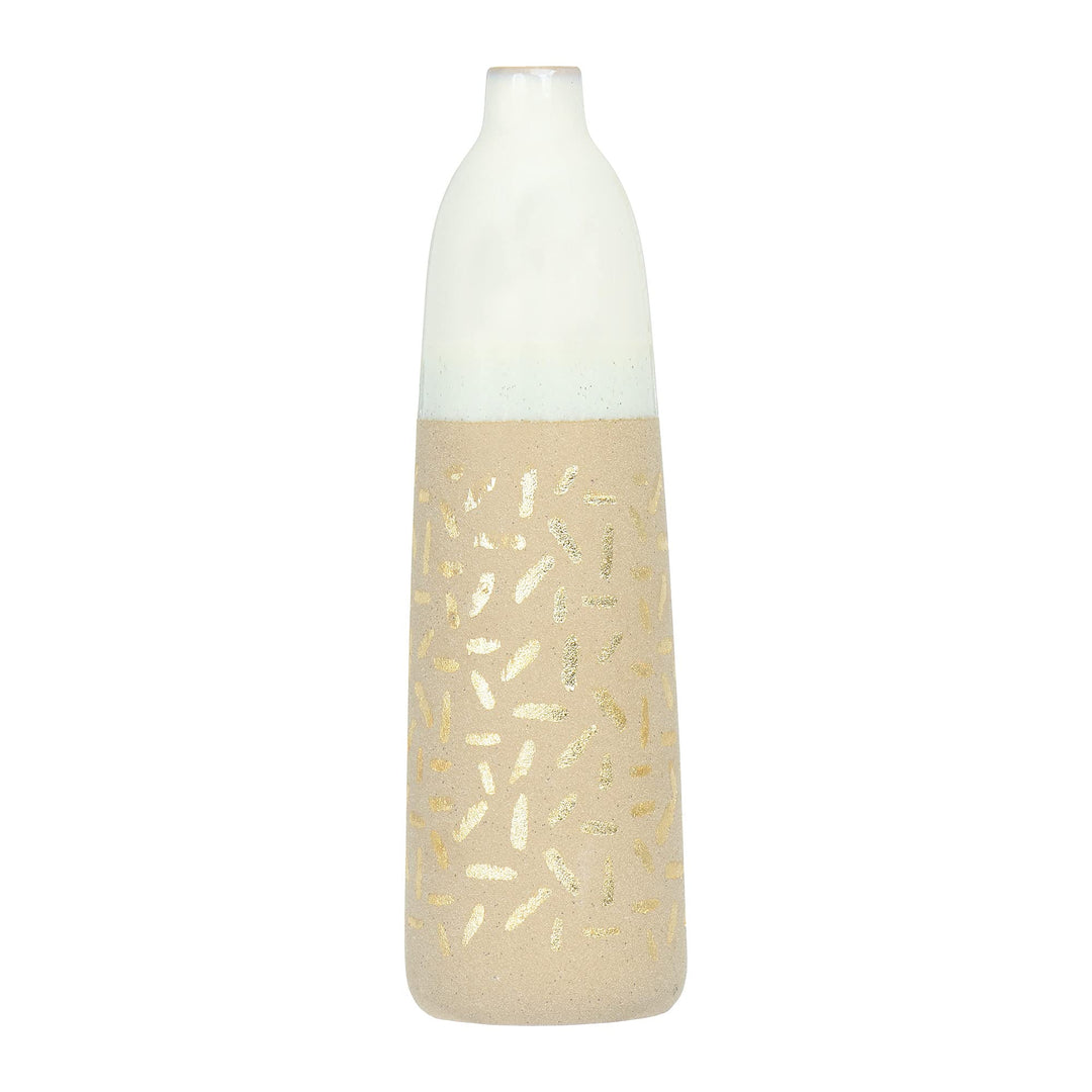 Main + Mesa Vase aus Steingut mit goldfarbenem Muster 4" diameter x 14" tall, 4" diameter x 14" tall
