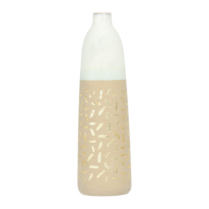 Main + Mesa Vase aus Steingut mit goldfarbenem Muster 4" diameter x 14" tall, 4" diameter x 14" tall