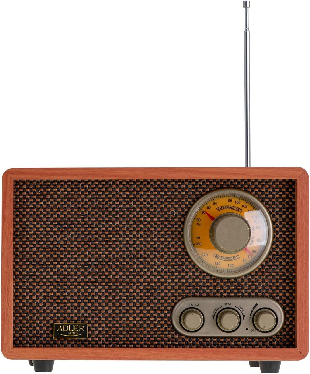 Adler Retro Radio mit Bluetooth und Teleskopantenne FM/AM 10W RMS Bass/Höhenkontrolle AD1171