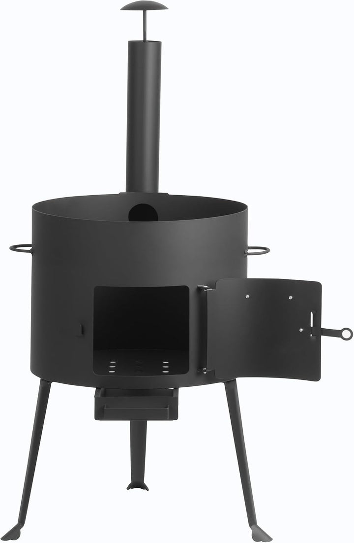 BBQ-Toro Kazan Ofen Ø 44 cm | Gulaschkessel mit Schaumlöffel und Schürhaken | Outdoor Ofen mit Rohr,