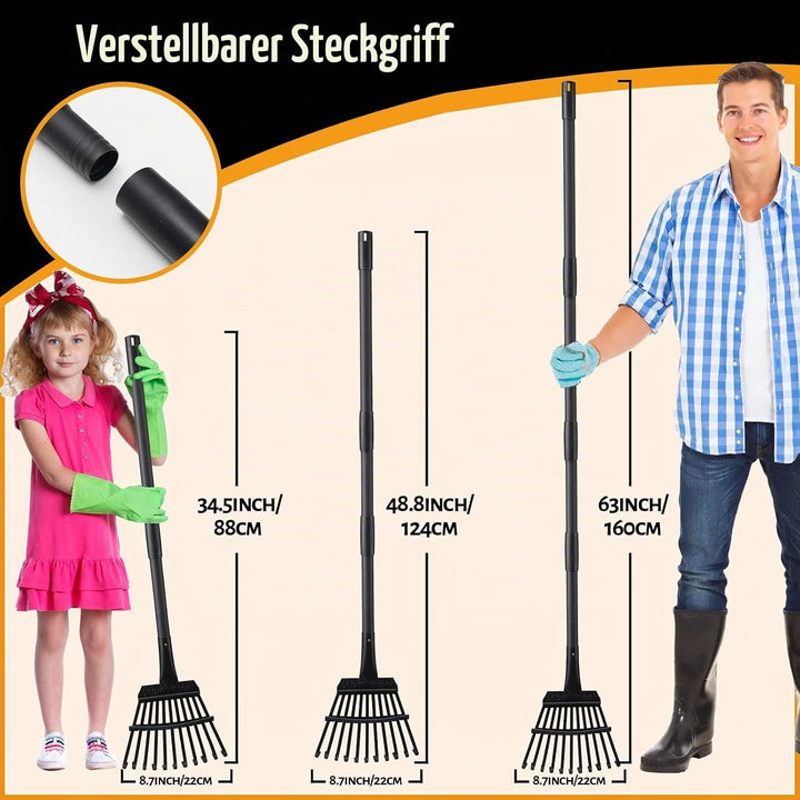 Kleiner Gardena Laubrechen Mit Stiel, 11 Zinken Metall Laubrechen Mit 160 cm Langem Verstellbarem St