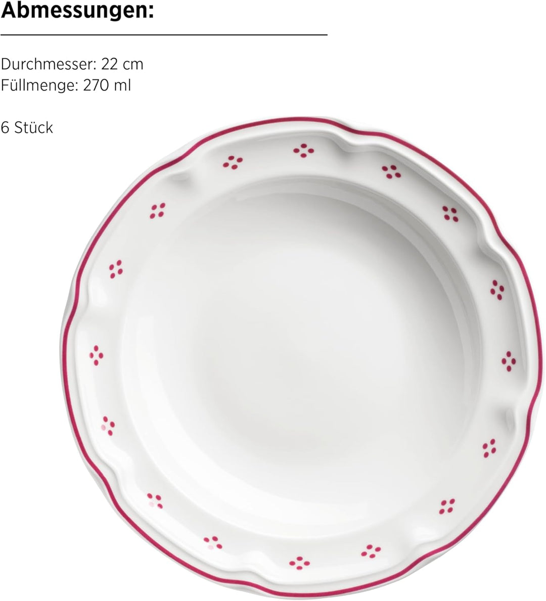 Mäser Serie Lova, Tafelservice 12-teilig Porzellan – 6 Speiseteller 26 cm &amp; 6 Suppenteller 22 cm – R