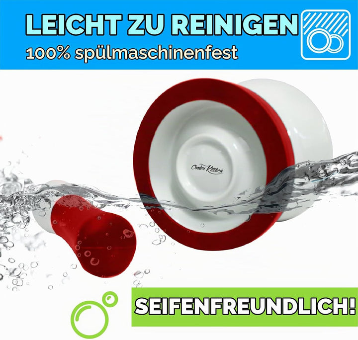 EZ-Grip Mörser und Stössel aus rotem Silikon und Porzellan mit rutschfester abnehmbarer Silikonbasis