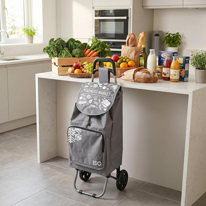 ELEPSO Einkaufstrolley mit Kühlfach 35L grau – Einkaufswagen leicht & stabil – Shopping Trolley für