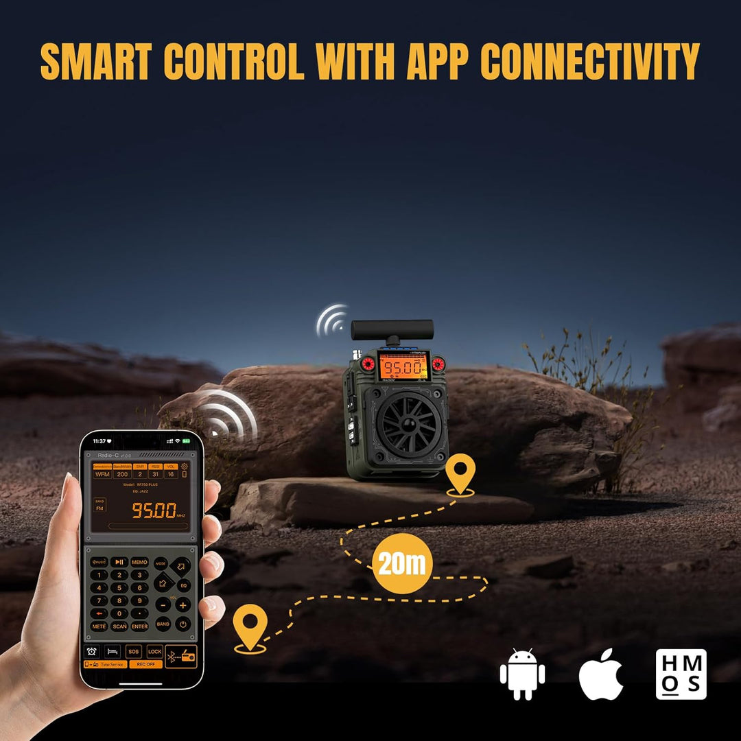 Raddy RF750 Plus AM FM SW Kurzwellenradio, tragbares Miniradio mit APP-Steuerung, 297 voreingestellt