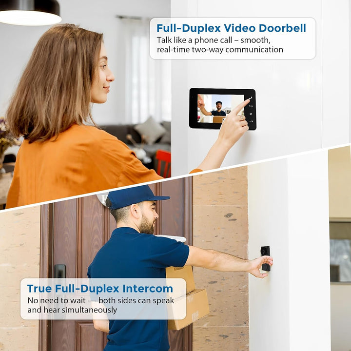 Kabellose Video Türklingel, WLAN Türklingel mit 4,3" Farbmonitor, 2 Wege Audio Gegensprechanlage und
