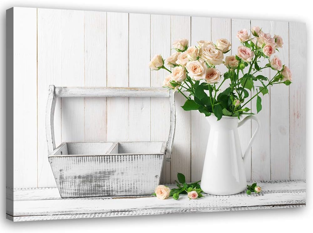 Feeby Bild auf Leinwand Blumen Kunstdruck modern rustikal Weiss 80x60 cm M14323 80x60 cm, M14323 80x