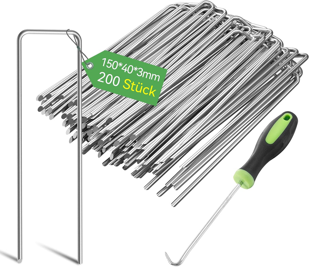Graxury 200 Stück 15cm Ø 3mm Schwere Gartennägel Stahlpfähle - Verzinkte Stahlklammern zur Sicherung
