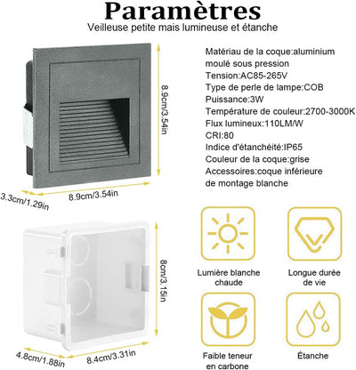 3 W LED-Wandleuchte, warmweiss, IP65, wasserdicht, Treppenlicht, Gehlicht, Aluminium, Dekoration Aus