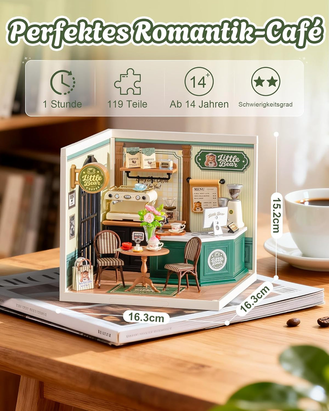 Rolife Super Creator Perfect Romance Café, DIY Miniature House mit Licht, Ohne Kleber, Niedliche Min