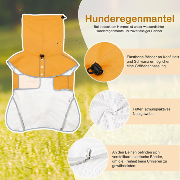Hunderegenmantel - Wasserdichter Regenjacke für Hund, Einstellbare Regenmantel für Mittlere, Grosse