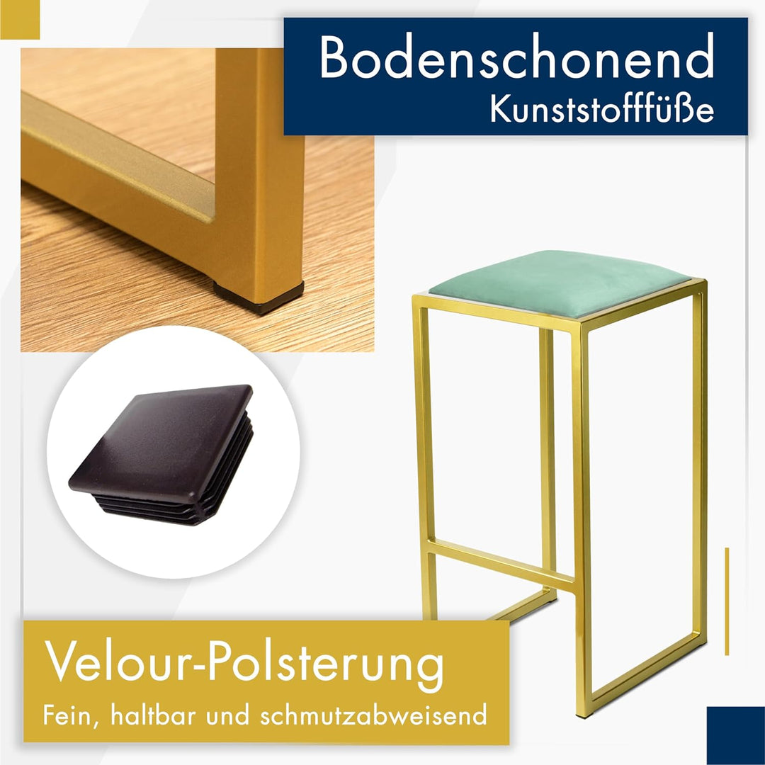 FERRO modern design Barhocker Gold ohne Lehne 64 cm - Metal Barstuhl mit Gepolstertem Sitz - Loft St