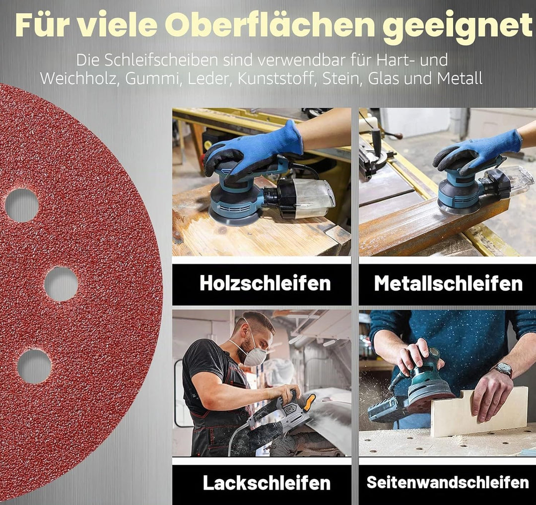 STEBRUAM 105 Stück Schleifpapier 125mm Klett, Profi 125 Schleifscheiben Rund 8 Loch für Exzenterschl