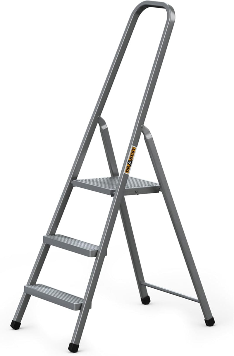 DRABEST - Stehleiter - mit 3 Stufen - bis 125 kg belastbar - 1,25 m lang - Arbeitshöhe 2,57 m - Trit