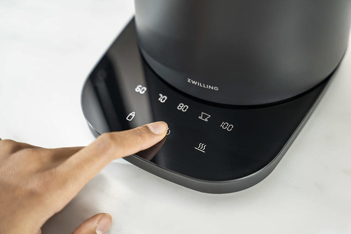 ZWILLING ENFINIGY Wasserkocher Pro mit Temperatureinstellung, Edelstahl-Kalkfilter & Warmhaltefunkti