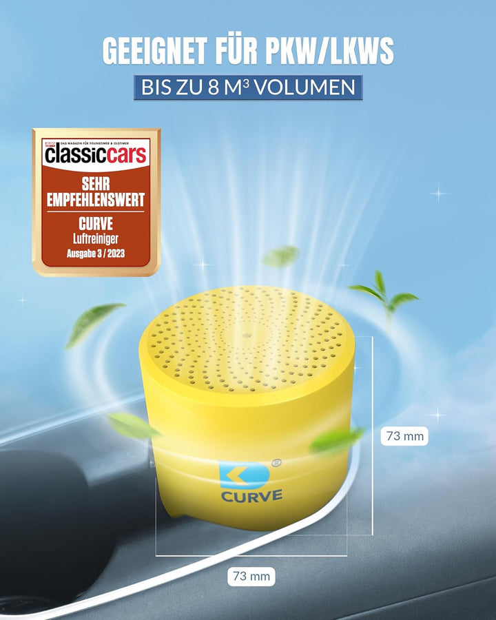 CURVE - Innovativer Luftreiniger mit Granulat - Entfernt 99% Keime und Gerüche - Für Auto, KFZ, LKW,