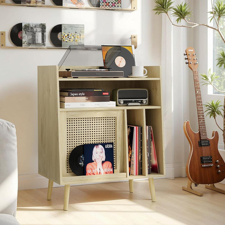 Kiasthome Schallplattenschrank, Vinyl Aufbewahrung mit Plattenspieler-Tisch für Wohnzimmer (Hellholz