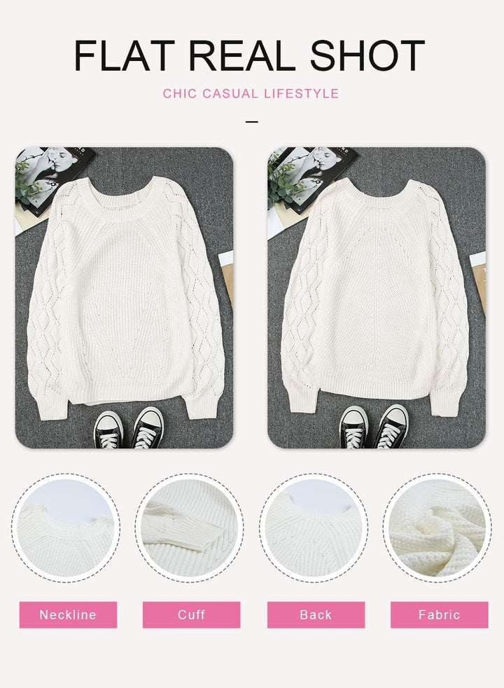 Dokotoo Damen Strickpullover Elegant Rundhals Pullover Langarm Grobstrick Pulli Herbst Winter Einfar