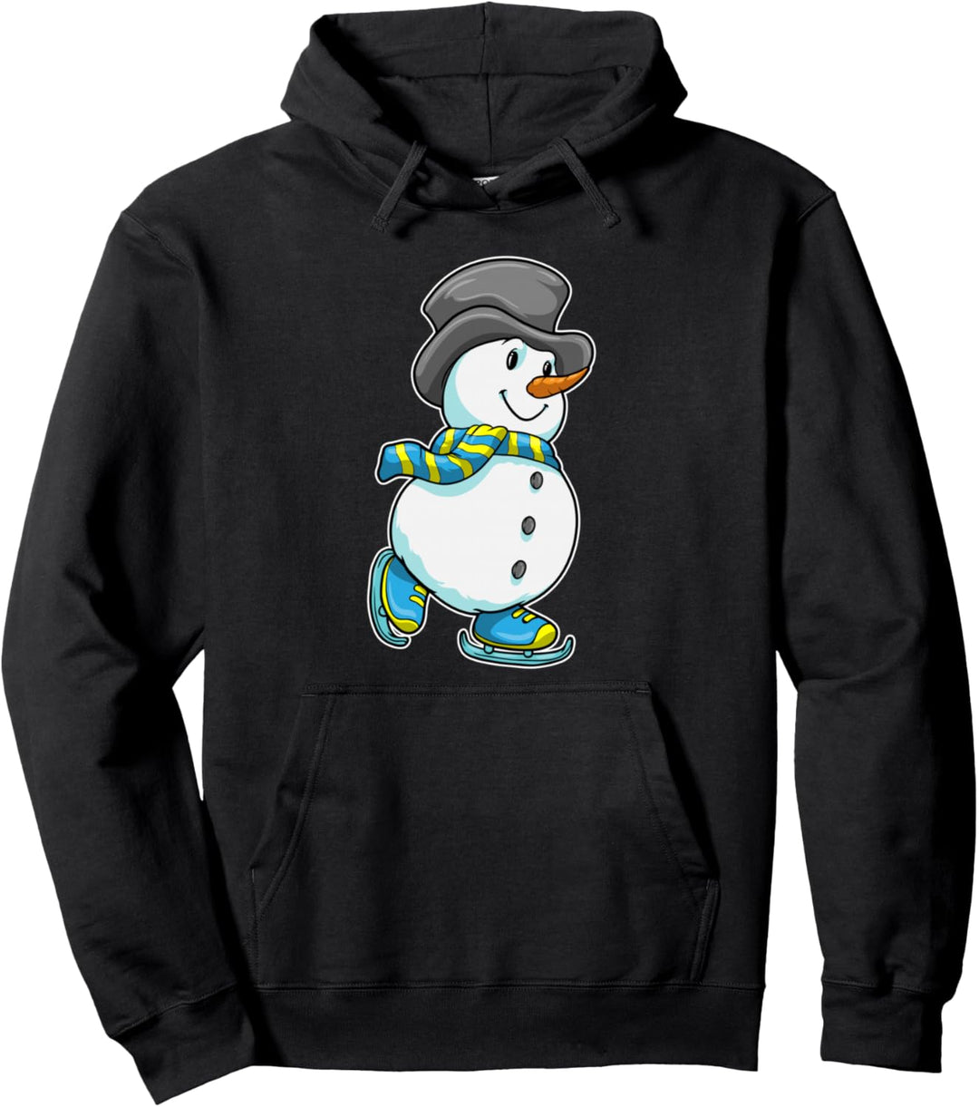 Schneemann Eislaufen Schlittschuhe Wintersport Pullover Hoodie